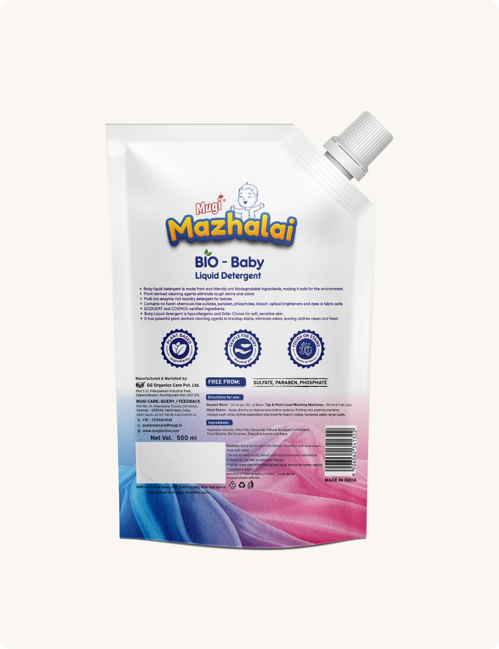 Mazhalai Bio baby liquid detergent Organic 500ml