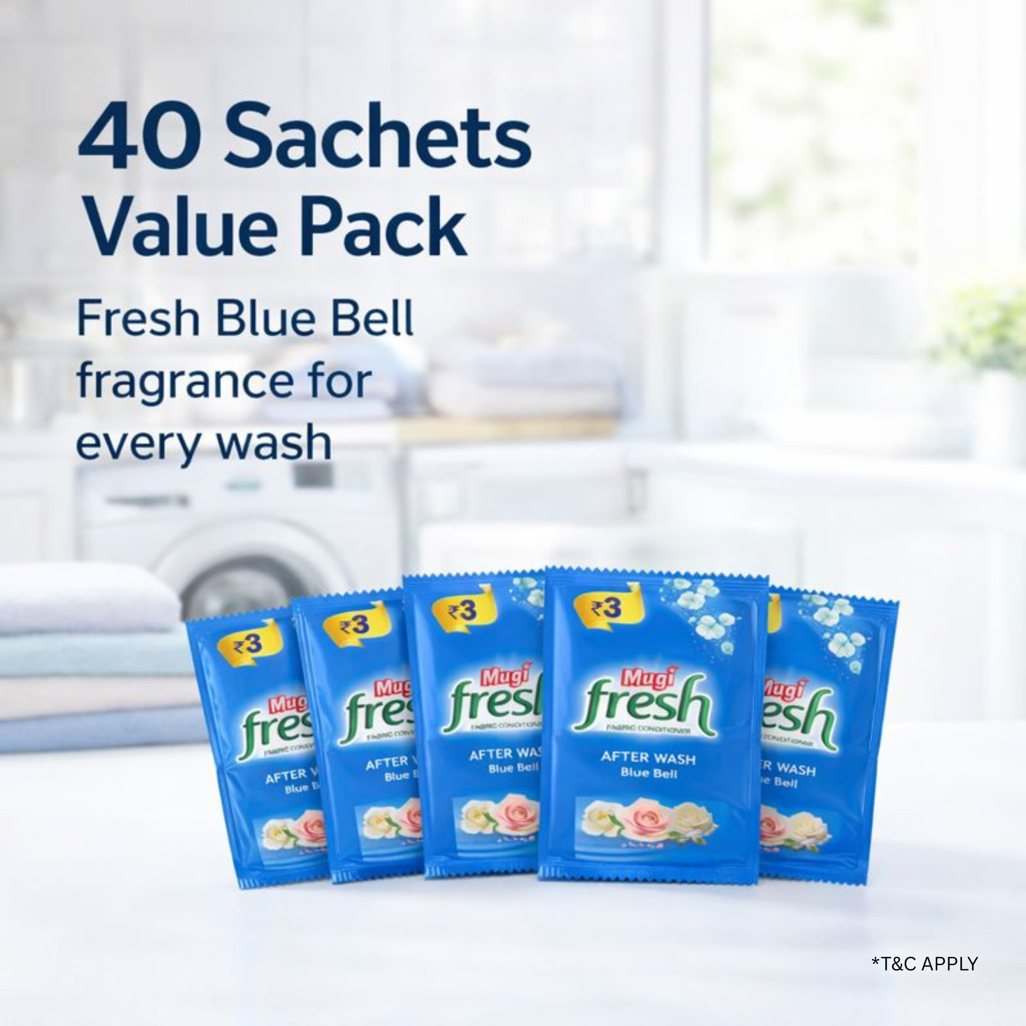 Mugi Fresh Blue Bell Fabric Conditioner Pack of 40 Sachets