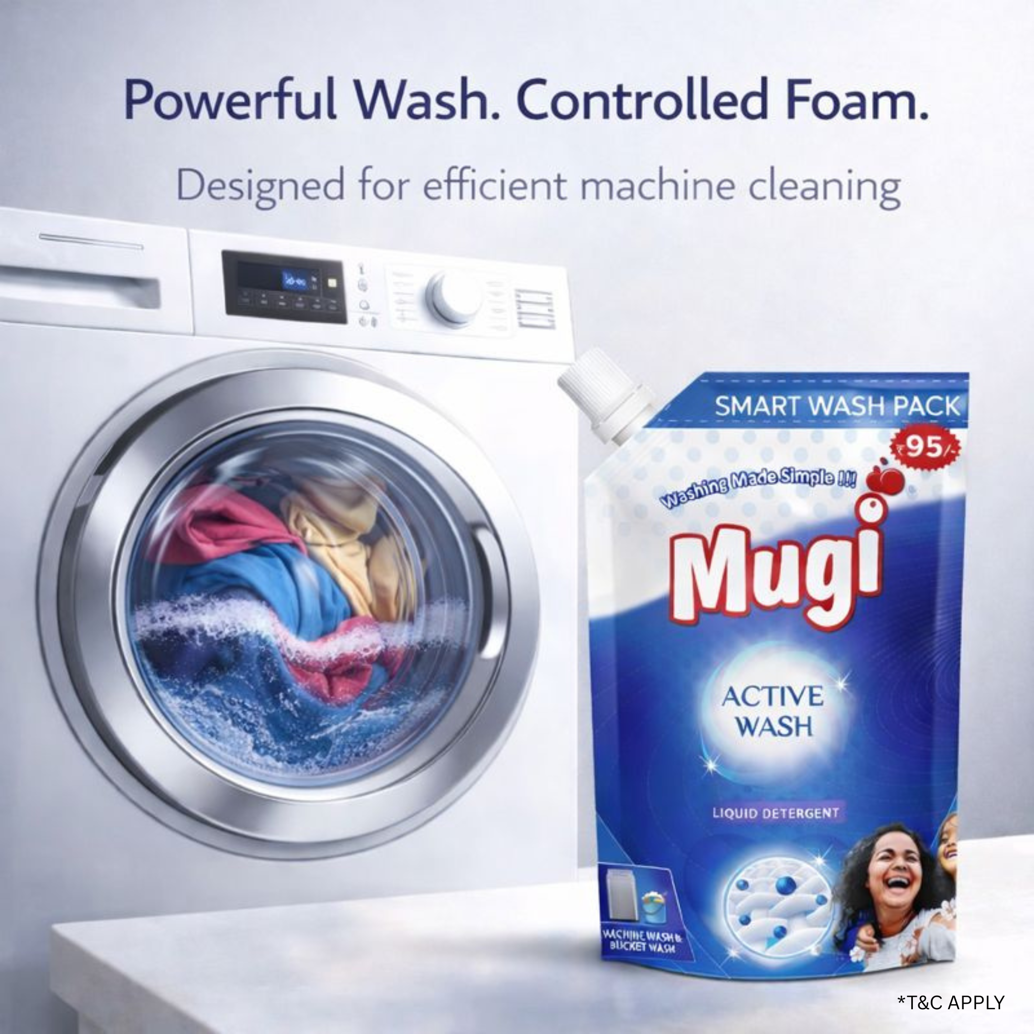 Mugi Active Wash Liquid Detergent - 1 Ltr Pouch (Pack of 3)