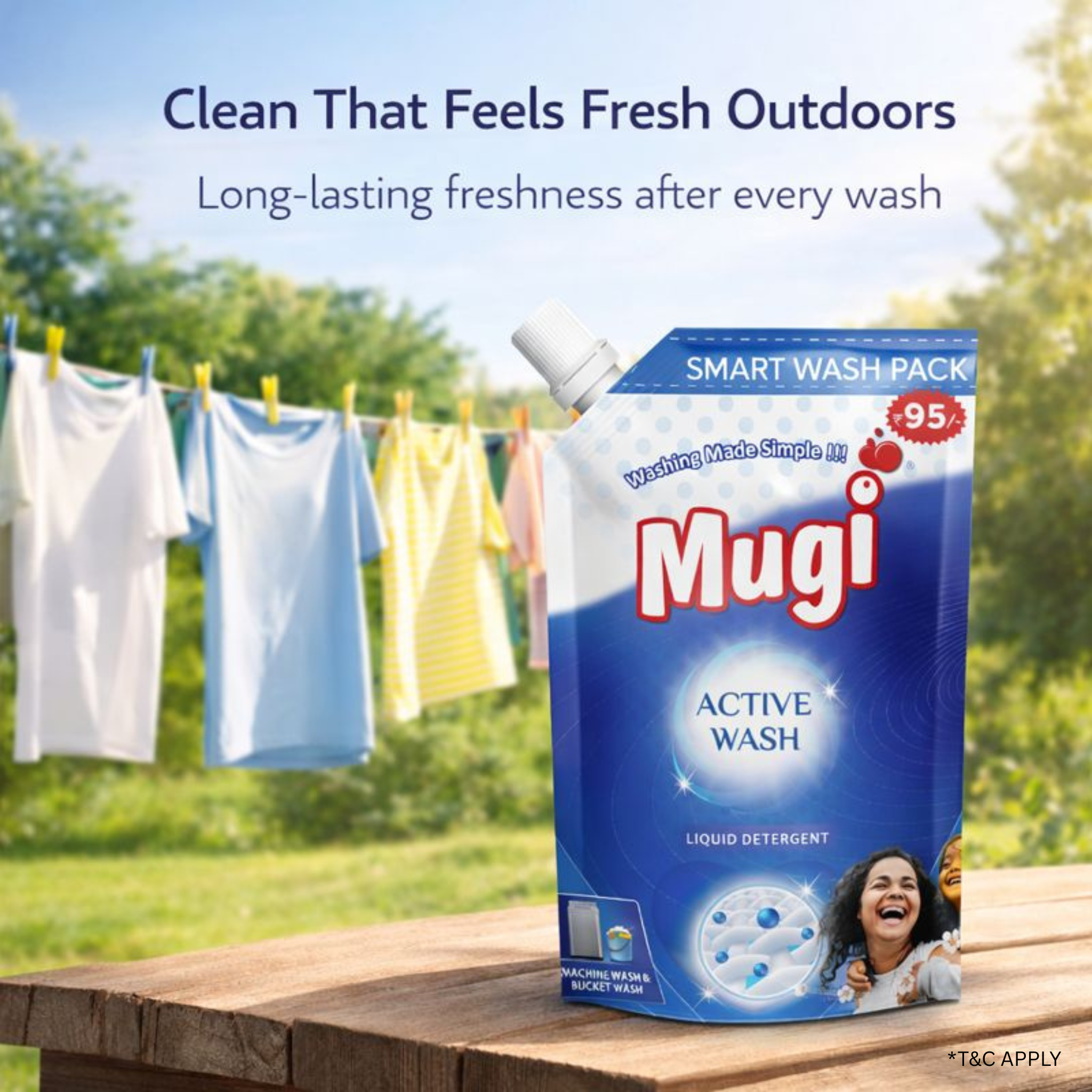 Mugi Active Wash Liquid Detergent - 1 Ltr Pouch (Pack of 3)