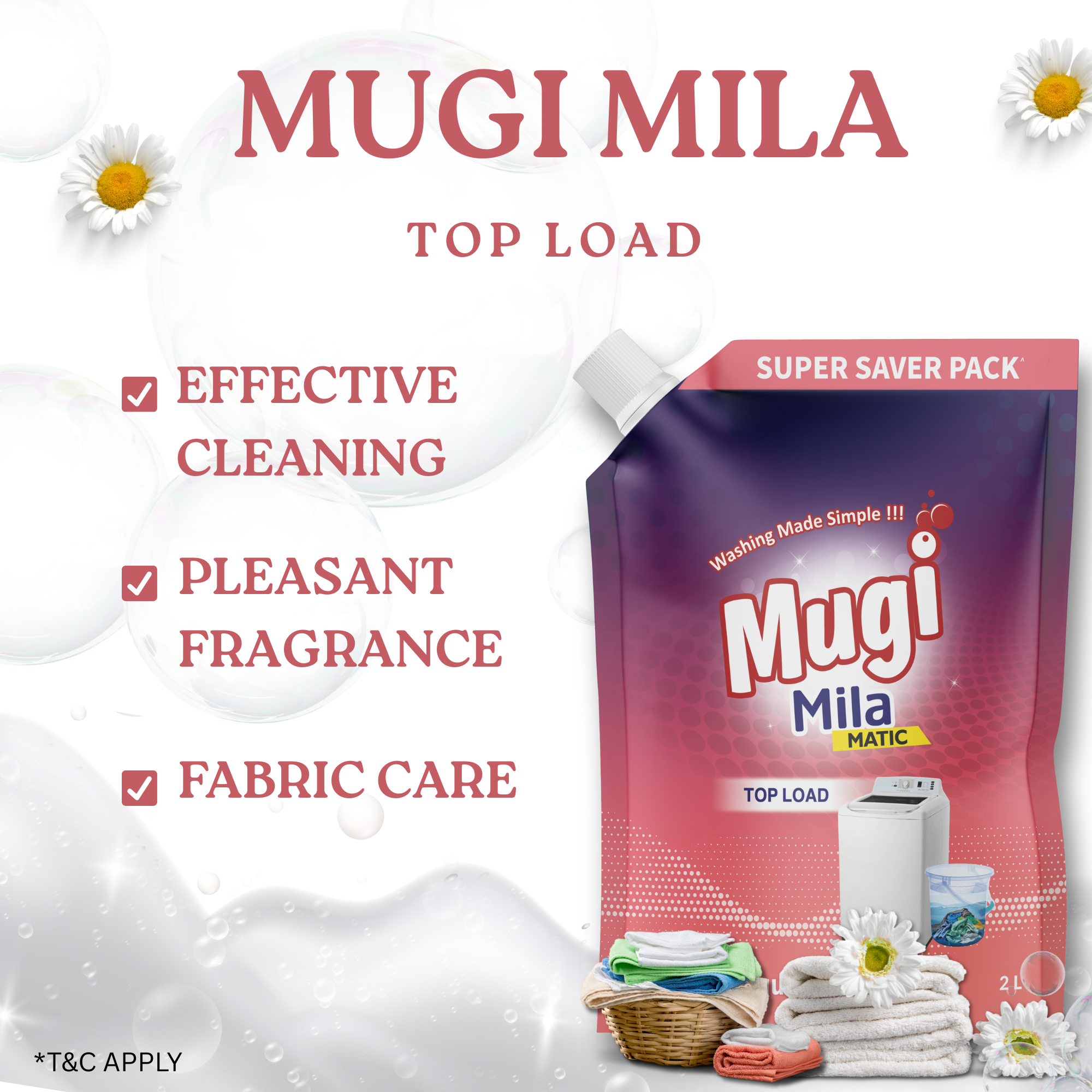Mugi Mila Top Load Liquid Detergent – Buy 2000ml Pouch (Pack of 2)