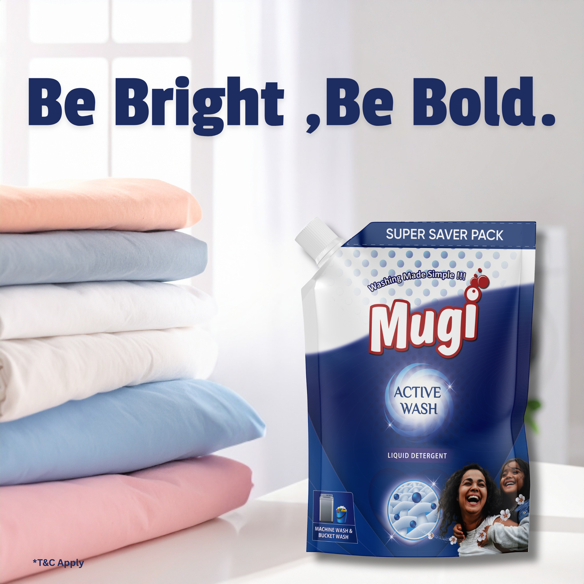 Mugi Active Wash Liquid Detergent 1800ml Pouch (Pack of 2)