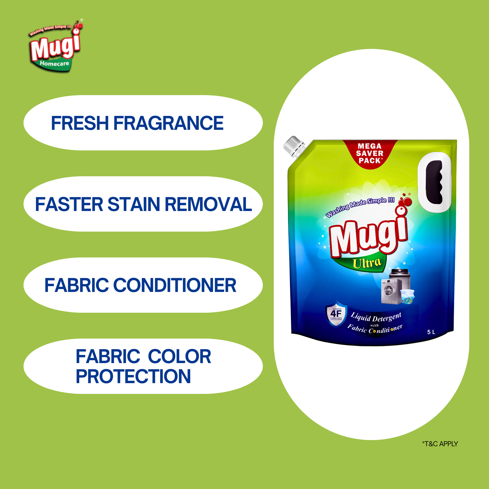 Mugi Ultra Premium Liquid Detergent 5L Pouch