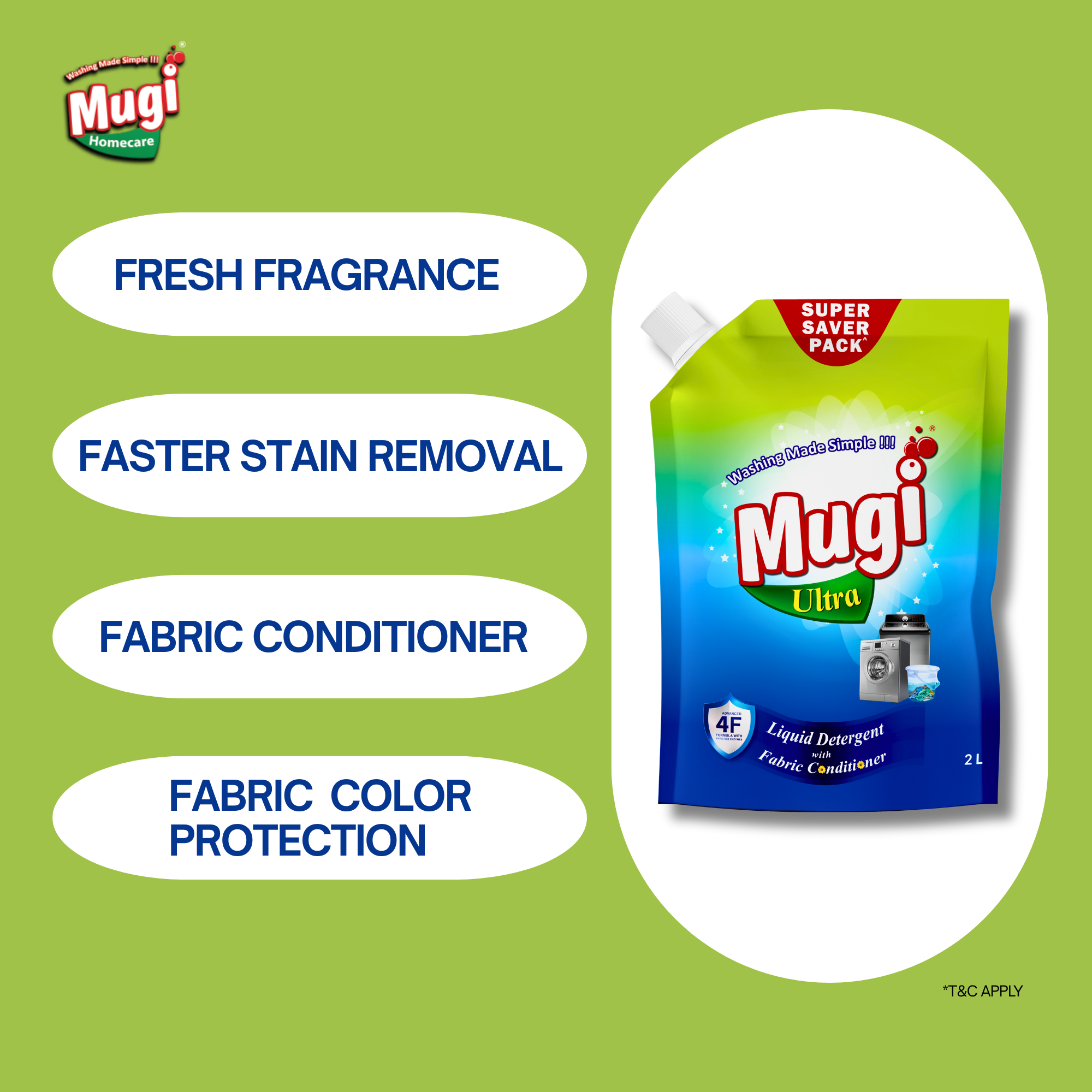 Mugi Ultra Premium Liquid Detergent  2000ml Pouch
