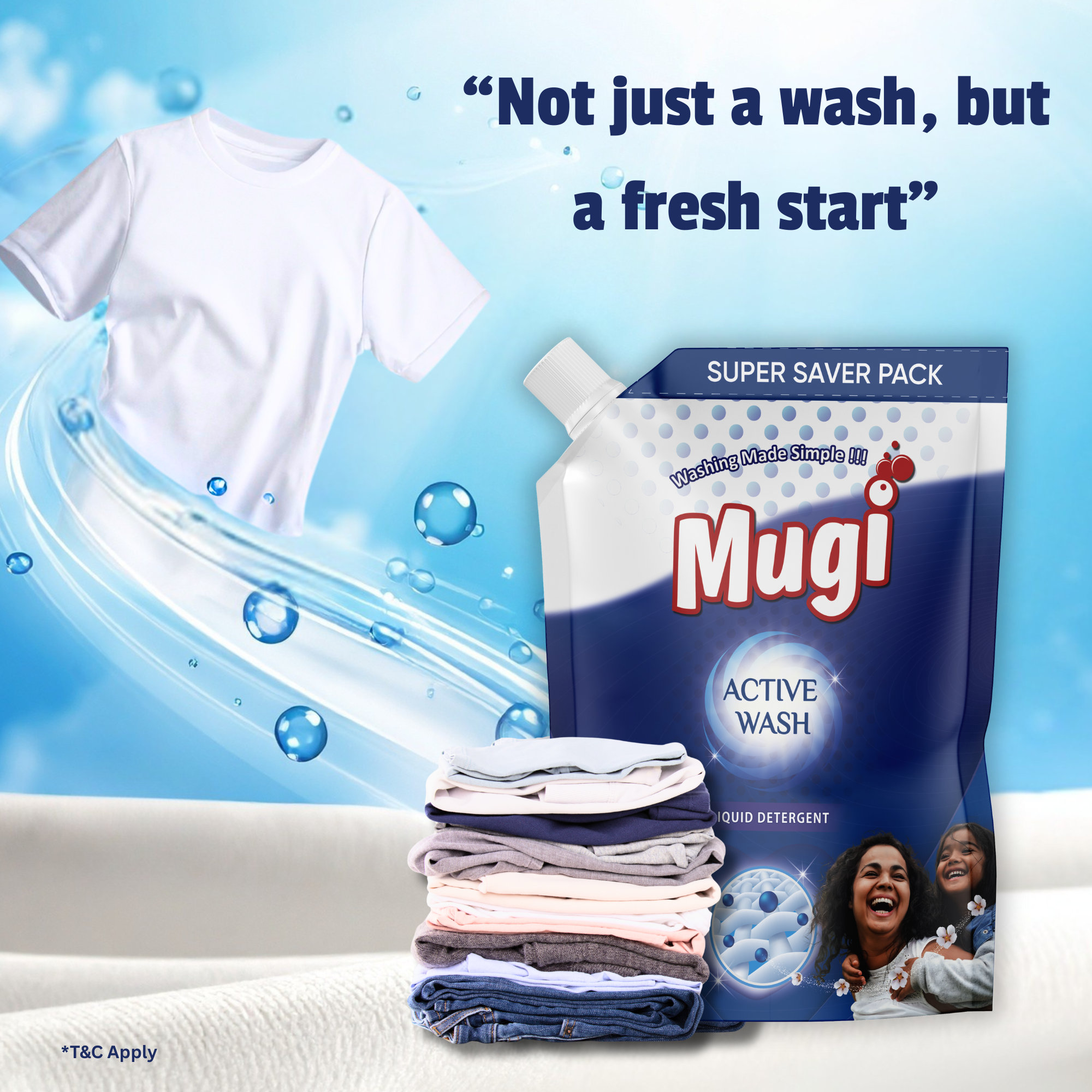 Mugi Active Wash Liquid Detergent 1800ml Pouch (Pack of 2)
