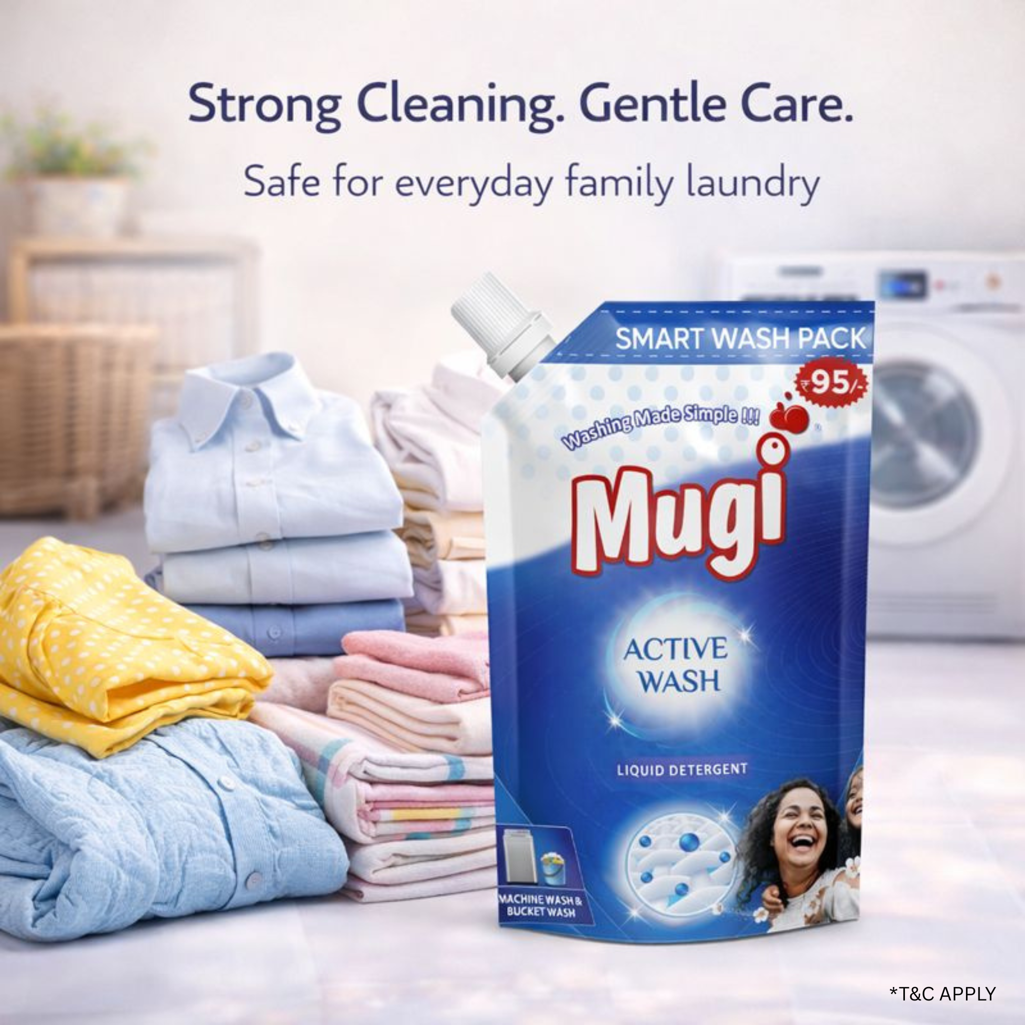 Mugi Active Wash Liquid Detergent - 1 Ltr Pouch (Pack of 3)