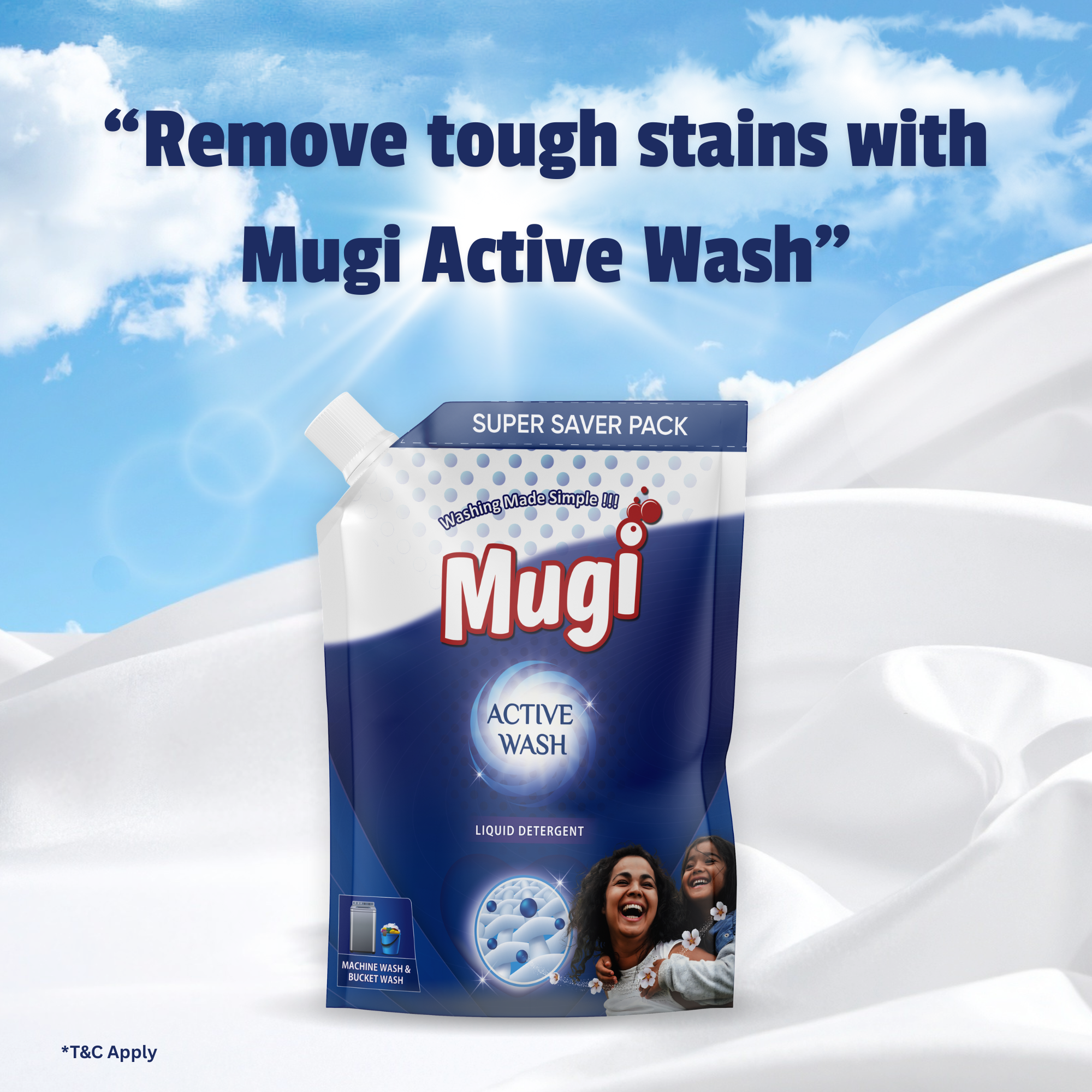 Mugi Active Wash Liquid Detergent 1800ml Pouch (Pack of 2)