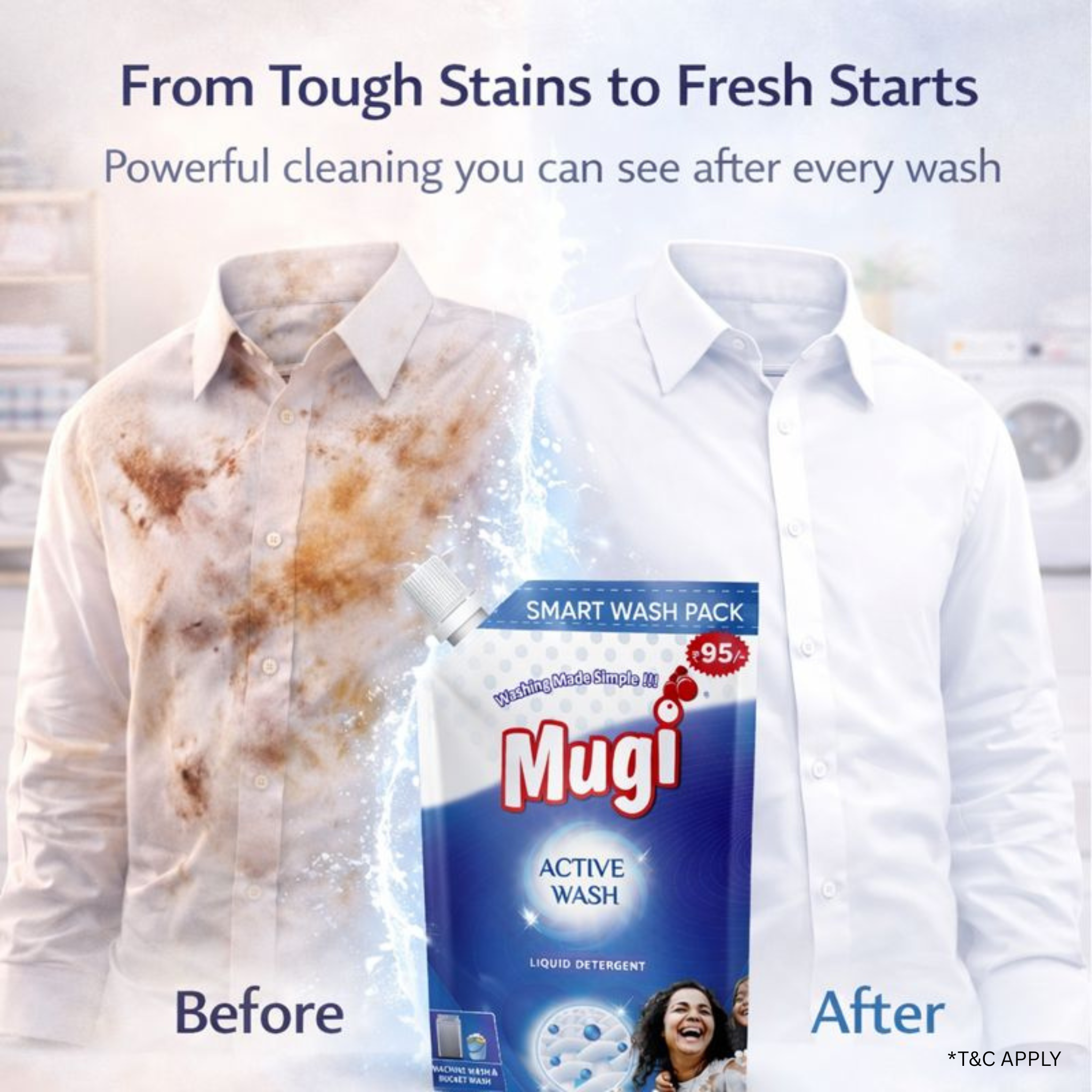 Mugi Active Wash Liquid Detergent - 1 Ltr Pouch (Pack of 3)