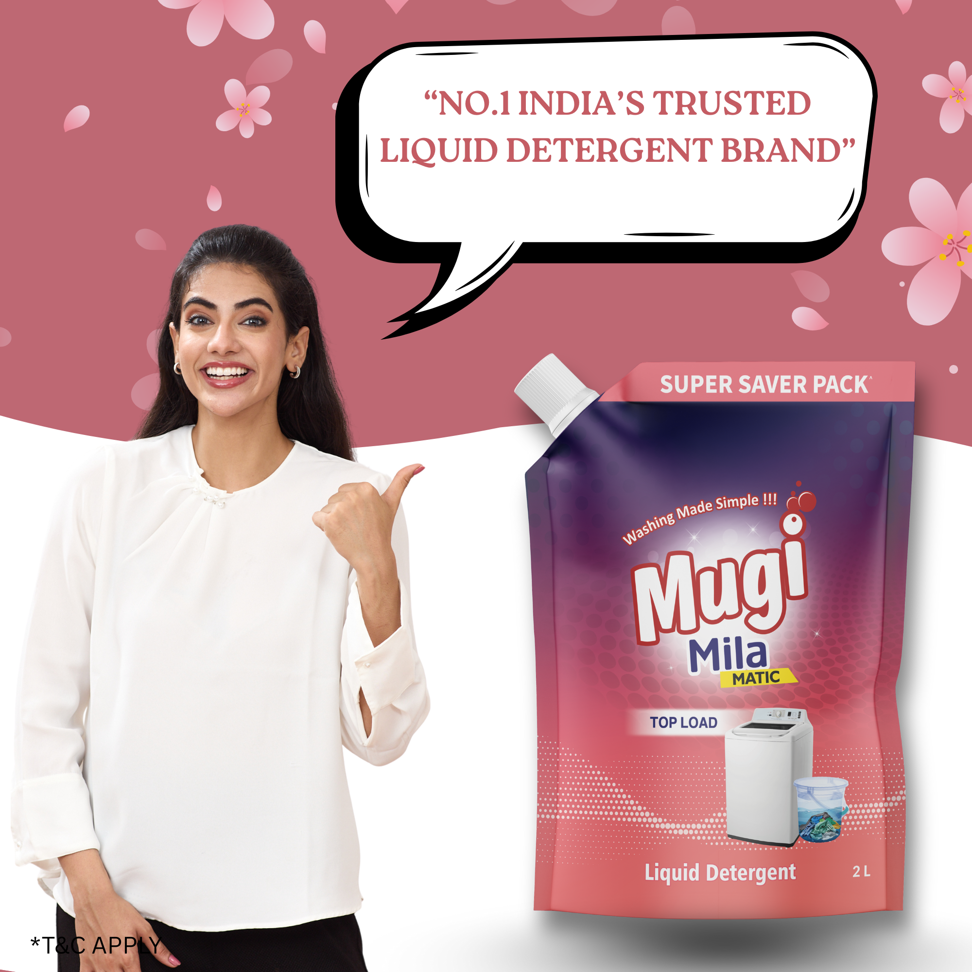 Mugi Mila Top Load Liquid Detergent – Buy 2000ml Pouch (Pack of 2)
