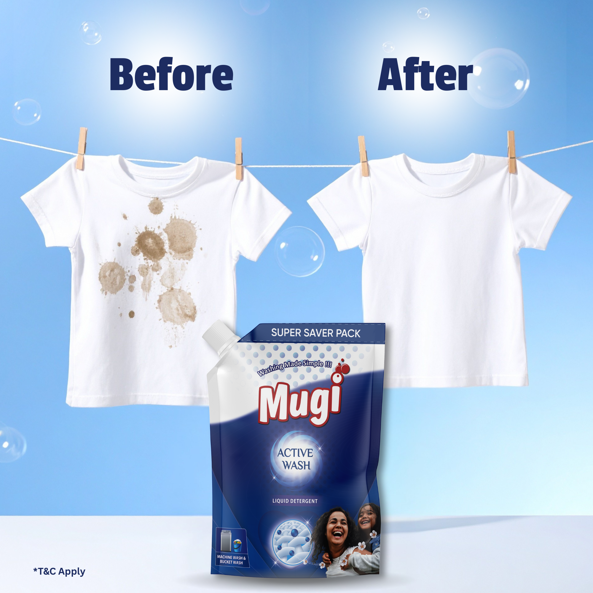Mugi Active Wash Liquid Detergent 1800ml Pouch (Pack of 2)