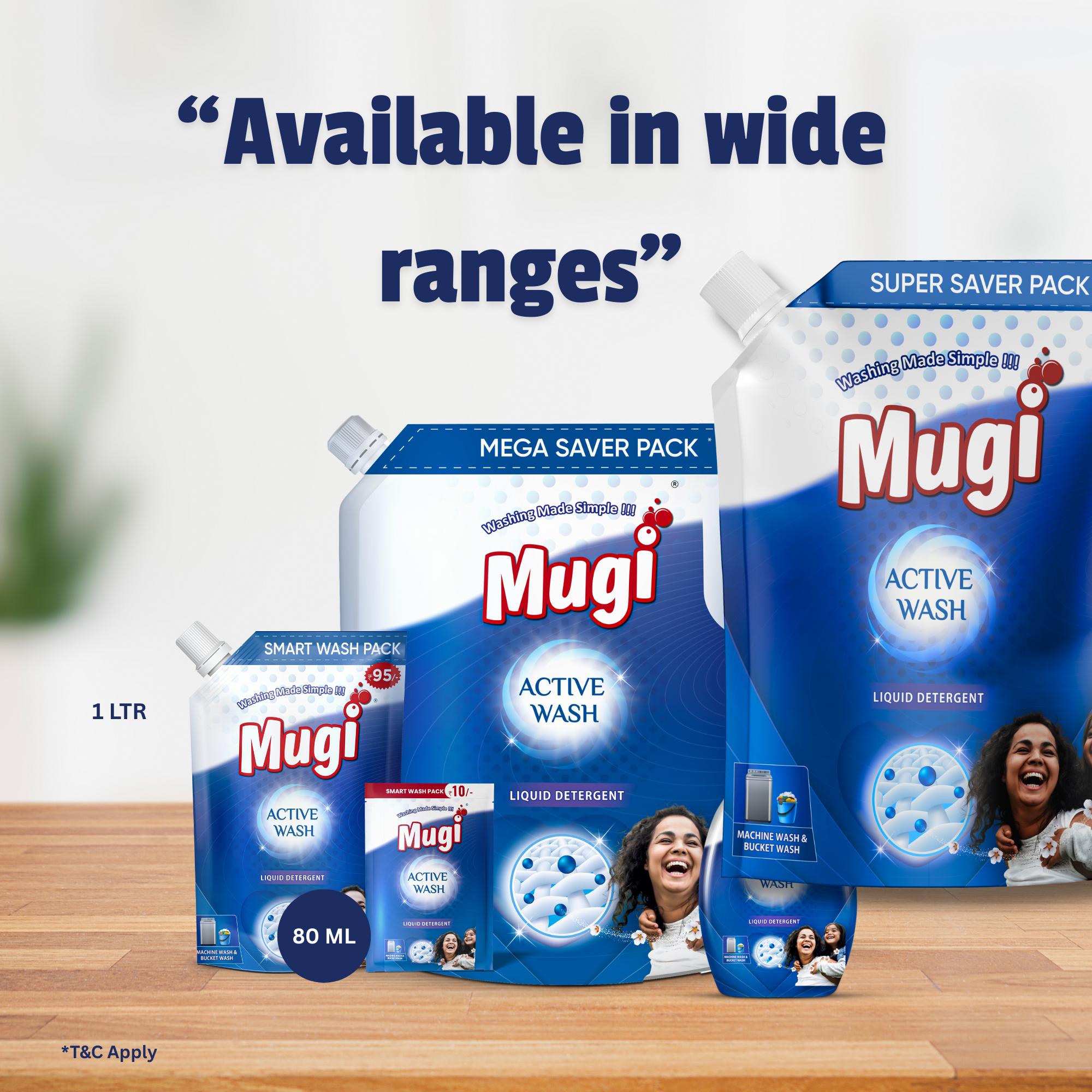 Mugi Active Wash Liquid Detergent 1800ml Pouch (Pack of 2)