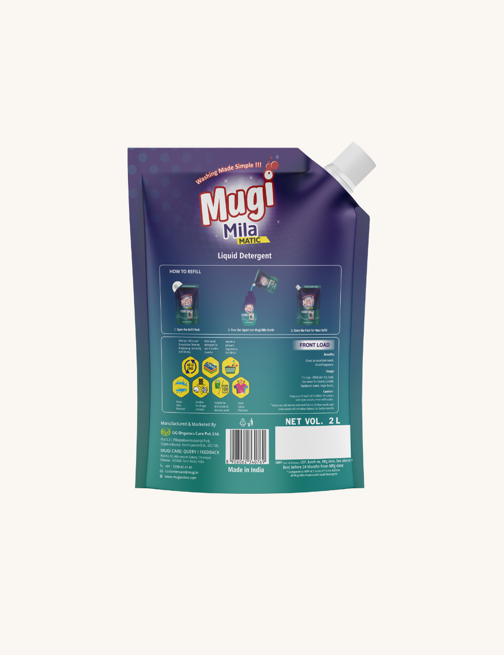 Mugi Mila Front Load Liquid Detergent 2000ml Pouch