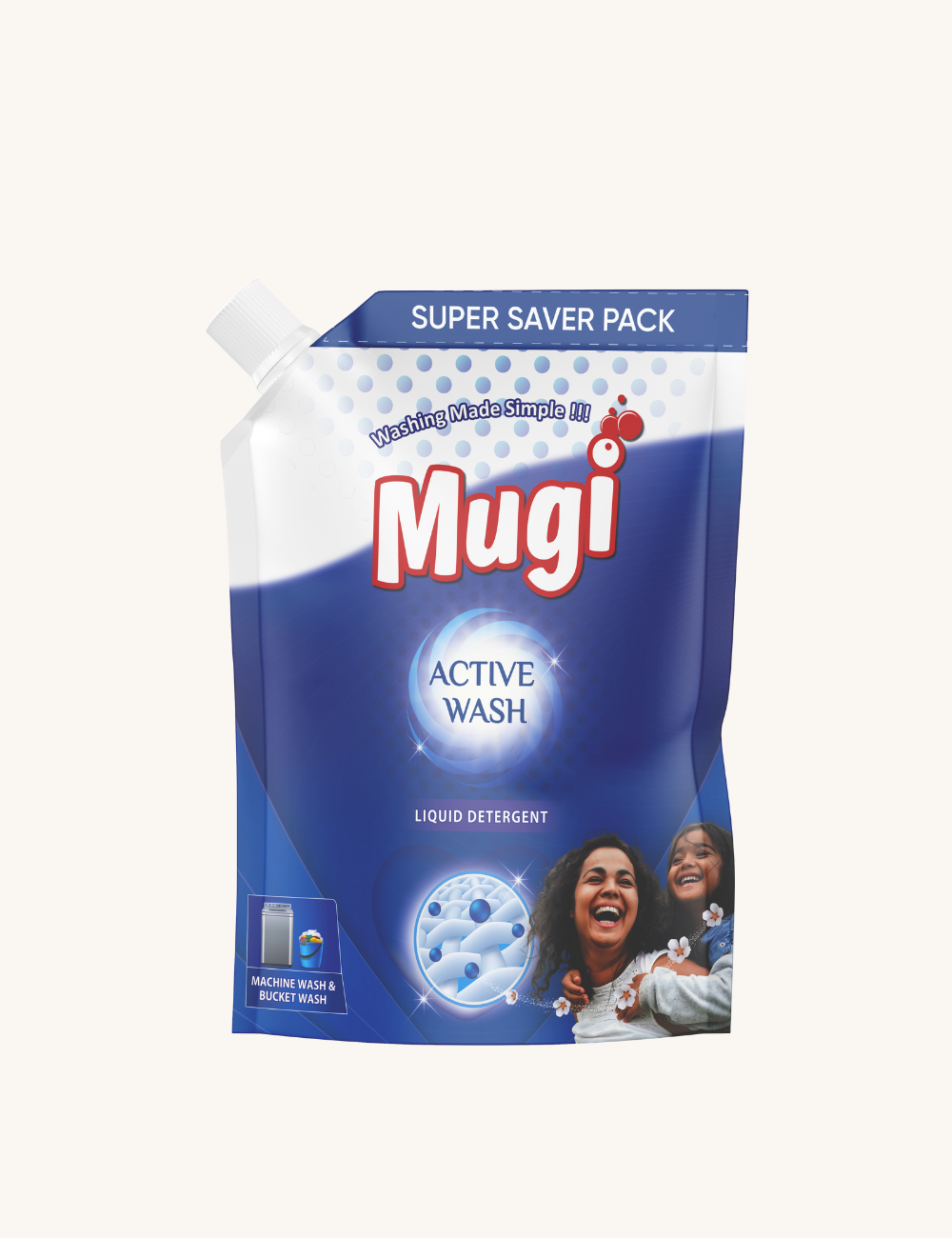 Mugi Active Wash Liquid Detergent 1800ml Pouch (Pack of 2)