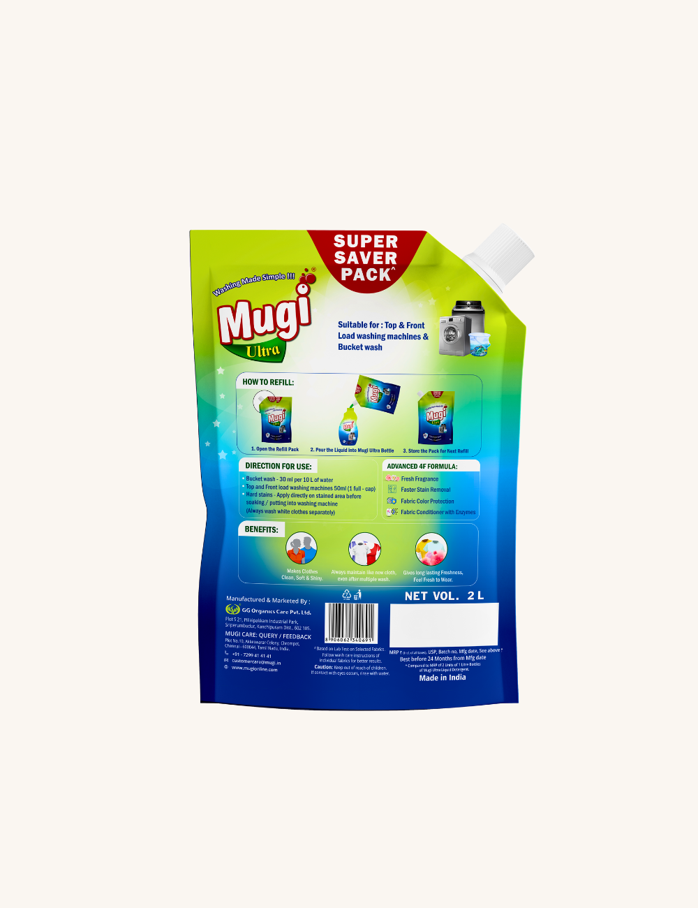 Mugi Ultra Premium Liquid Detergent  2000ml Pouch